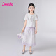 笛莎（DEESHA）童裝兒童女童套裝2025夏季新款中大童優(yōu)雅新中式國風長裙套裝 夢幻紫 140
