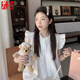 莜仙格飛飛袖上衣小個子娃娃衫短袖襯衫女春夏復(fù)古顯瘦別致荷葉邊無袖衫 白色 S 建議 :75-90斤