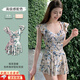 CEENIU泳衣女士連體衣泳衣外穿泡溫泉時(shí)尚氣質(zhì)裙式保守遮肉收腰顯瘦游泳 碎花色泳裙【均碼90-120】