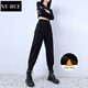 NY-RCE黑色工裝褲女束腳顯瘦高腰秋季帥氣潮寬松b運動(dòng)加絨加厚休閑褲子 黑色秋冬款 加絨 M