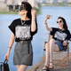 唐菓蜜連衣裙女夏季2025新款女裝韓版時尚百搭小個子短款氣質(zhì)顯瘦套裝裙 黑色上衣+牛仔裙子 M