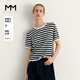 麥檬MM呼吸感空氣衫/輕量垂墜/活力條紋短袖針織衫夏裝5G4931591 深藏青 S
