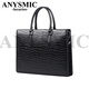 ANYSMIC奢侈高端品牌公文包新款真皮男包商務(wù)男士手提包頭層牛皮電腦包 黑色 30*39*8