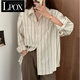 LPOX豎條紋襯衣女長(cháng)袖春秋2025新款韓版流行港風(fēng)基礎襯衫女疊穿上衣潮 奶杏條紋 M