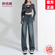 俞兆林（YUZHAOLIN）高腰直筒牛仔褲女2025春秋新款女裝寬松時(shí)尚潮流闊腿顯瘦薄款褲子 懷舊藍(九分) S