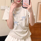 妙奕嘉灰色短袖正肩t恤女新款2025上衣夏季顯瘦遮肚子潮流新款內(nèi)搭寬松 蝴蝶結(jié)印花短袖t恤【淺灰色】 M 【建議90-105斤】