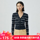 哥弟真的好（GIRDEAR）女裝V領(lǐng)曲線波浪紋長(zhǎng)袖針織開衫女A400895 藏藍(lán) XL (5碼)