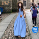 JZDZ藍(lán)色無(wú)袖背心連衣裙子女夏季2025新款海邊度假法式氣質(zhì)超好看長(zhǎng)裙 藍(lán)色連衣裙【小個(gè)子無(wú)袖連衣裙/ M 45/55kg