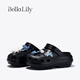 Bella Lily2025夏季新款舒適踩屎感洞洞鞋外穿厚底懶人鞋百搭 黑色 35-36