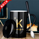 GIOIO馬克杯陶瓷杯子帶蓋勺咖啡杯家用情侶水杯男生大容量茶杯女辦公室 K經(jīng)典黑-杯+蓋+不銹鋼勺