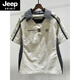 JEEP SPIRIT2025年夏季新款美式復古高街撞色拼接運動風上衣polo.衫男設(shè)計短 米白色 XL