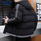 YOOOURTHING棉服男2024冬季新款棉衣加厚連帽潮流時尚百搭外套男棉襖上衣 黑色 2XL 建議115-140斤