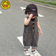 G. DUCKKIDS小黃鴨兒童褲春秋款2025韓版牛仔背帶褲中小男女童連體褲寬松百搭 黑灰色復(fù)古背帶褲 110