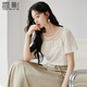 香影泡泡袖上衣女2025夏季新款立體蝴蝶提花正肩通勤法式白色上衣 米白 S 155/80A/85-95斤