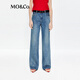 MO&Co.牛仔褲2025夏新品經(jīng)典靛藍(lán)棉質(zhì)精裁中低腰及地直筒褲MBE2JEN011 牛仔藍(lán)色 S /S