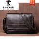 PLOVER男士真皮單肩包橫款頭層牛皮斜挎包手工原創(chuàng  )郵差包復古休閑公文包 黑啡色