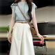 早美（ZaoMei）高級(jí)感氣質(zhì)襯衫連衣裙子女裝2025新款夏季小個(gè)子穿搭一整套長(zhǎng)裙 上衣+裙子【帶腰帶】 M