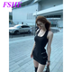 FSHE2025美式辣妹無袖吊帶連衣裙女裝夏季新款黑色修身掐腰包臀短裙子 黑色短裙【版】 S 【超好看連衣裙/設(shè)計感連衣裙