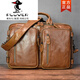 PLOVER手工英倫復古牛皮雙肩包潮男包多功能三用旅行真皮機車(chē)背包電腦包 油蠟皮棕色 (中號)