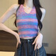 沐霓掛脖吊帶 2025新款背心女夏季條紋設計感小眾別致上衣可外穿 掛脖吊帶V領(lǐng)【紫色】 均碼
