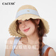 CACUSS防曬帽女遮陽帽帽子太陽帽草帽可折疊漁夫帽大帽檐蝴蝶結(jié)春夏米色