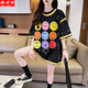 格邏依（GELUOYI）美式純棉短袖t恤女2025夏季新款中長(cháng)款遮臀顯瘦百搭休閑衣服女裝 黑色 M 【80-105斤】
