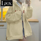 LPOX新款韓版oversize寬松開衫衛(wèi)衣女春秋款學(xué)生版慵懶風(fēng)中長款外套女 秋季外套-杏色[薄款]優(yōu)質(zhì) S 60-85斤