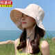 恒源祥太陽(yáng)帽女款防紫外線可折疊夏季大帽檐防曬遮陽(yáng)帽遮臉格子漁夫帽子 米色 雙面可帶56-58cm