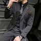 花花公子（PLAYBOY）西服套裝男士三件套兩?？鄢绷黜n版大碼新郎結婚禮服修身西裝外套 深灰色三件套西服+西褲+馬甲 XL