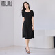 香影方領(lǐng)黑色連衣裙女2025夏季新款高級感泡泡袖赫本風(fēng)法式小黑裙 黑色 L 165/88A/110-125斤