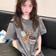 妙奕嘉短袖t恤女潮流高端洋氣寬松女士夏季衣服新款2025新款上衣半袖女 深灰蛋糕飲料圖案短袖 M 【建議100-115斤】