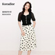 珂萊蒂爾2025年夏季新款拼接黑白波點(diǎn)復古優(yōu)雅連衣裙女顯瘦中長(cháng)裙 黑色 L