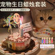 句可 貓咪生日裝扮套裝小貓蠟燭狗狗圍嘴寵物生日帽0-1-2-3歲布置配件 寵物生日裝飾【插件+蠟燭1套裝】