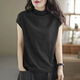 花九卿高領(lǐng)短袖女夏天寬松半高領(lǐng)短袖t恤大碼女裝胖百搭夏季新款 黑色[純色] 2XL 建議120-140斤