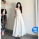 JZDZ海邊度假法式長(cháng)裙女裝春季超長(cháng)到腳踝長(cháng)款裙子v領(lǐng)白色吊帶連衣裙 白色 M 【90-110斤】