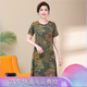 珍妮噠小個(gè)子真絲連衣裙夏季新款中老年女寬松直身裙媽媽短袖裙子花色 卡其色 4XL 135-150斤