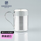GINSENDO銀杯子日本進(jìn)口銀川堂手工泡茶杯辦公馬克杯雙層大容量水杯送禮 亮銀 環(huán)紋茶杯280ml