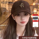 VISTIMAC磨毛鴨舌帽女2025春秋韓版百搭寬檐顯臉小水鉆字母硬頂棒球帽子 咖啡 均碼 （53-60cm）