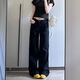 夏蓓朵黑色直筒牛仔褲女2025年春夏新款舒適感高腰寬松顯瘦窄版闊腿褲子 黑色長(zhǎng)褲 M 100-110斤