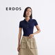 ERDOS【真絲】25春夏翻領(lǐng)修身短袖多巴胺輕薄女針織衫 藏藍 S 160/80A