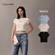 Calvin KleinJeans夏季女士活力少女感休閑ck刺繡時(shí)尚辣妹正肩羅紋短袖T恤 101-象牙白 XXS