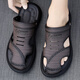 AIZUNSHI涼鞋男夏季休閑沙灘皮涼鞋男包頭開(kāi)車(chē)兩用外穿男士休閑軟底涼拖鞋 灰棕色 43 (265mm)