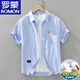 羅蒙（ROMON）純棉短袖襯衫男士夏季新款青年韓版休閑百搭免燙舒適透氣襯衣男潮 淺藍 L 參考115-130斤左右 純棉高品質(zhì)