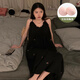 JIOESC性感吊帶睡裙女款帶胸墊夏季2025新款甜美可愛風(fēng)大碼家居服可外穿 黑色櫻桃吊帶裙 XL 【120-140斤】