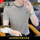 JASONWOOD高端品牌男裝短袖t恤男2026夏季新款圓領(lǐng)條紋休閑韓版男士上衣服 高檔卡灰色【現貨速達】 XL 【建議120-135斤】