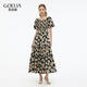 歌莉婭印花連衣裙女出游穿搭2025新款漂亮方領(lǐng)長(cháng)裙1E5R4K820 1DD黑金手繪橘子花 S