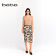 bebe新款女士?jì)?yōu)雅紋理亮片綴飾鏤空包臀半身裙120003 黑金 S