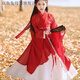 雙魚兔紅色漢服女童新款春秋魏晉古裝復(fù)原中國(guó)交領(lǐng)仙女國(guó)潮 紅色套裝 150
