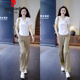 皮爾卡丹（pierre cardin）夏裝搭配一整套小個子時尚套裝女2025夏季新款休閑短袖長褲兩件套 白色上衣+卡其色褲子 XL (建議115斤-130斤)