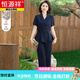 恒源祥媽媽夏裝洋氣大碼真絲上衣西裝短袖套裝中老年女氣質(zhì)香云紗兩件套 藏青色 4XL (135-145斤)